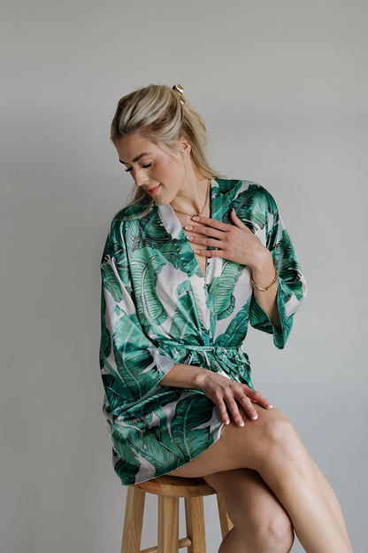 Green Banana Leaf Satin Robe