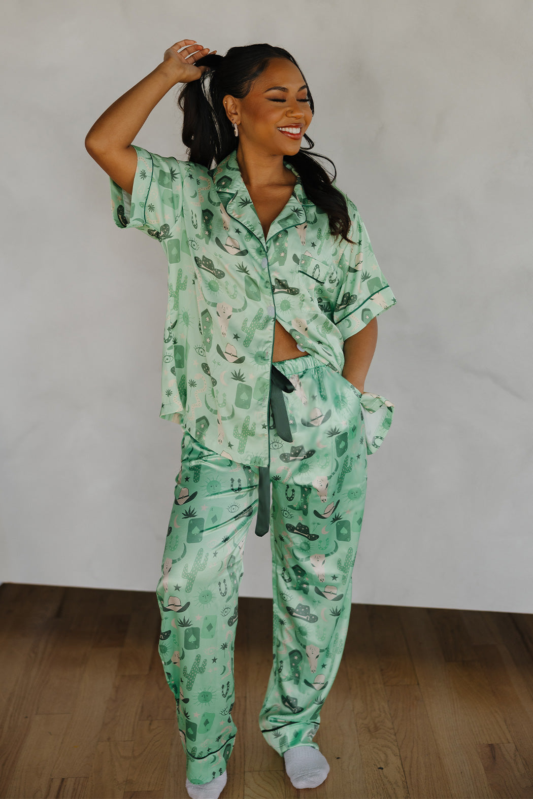 Green Rodeo Satin Pajamas Pants Set