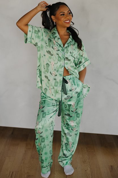 Green Rodeo Satin Pajamas Pants Set