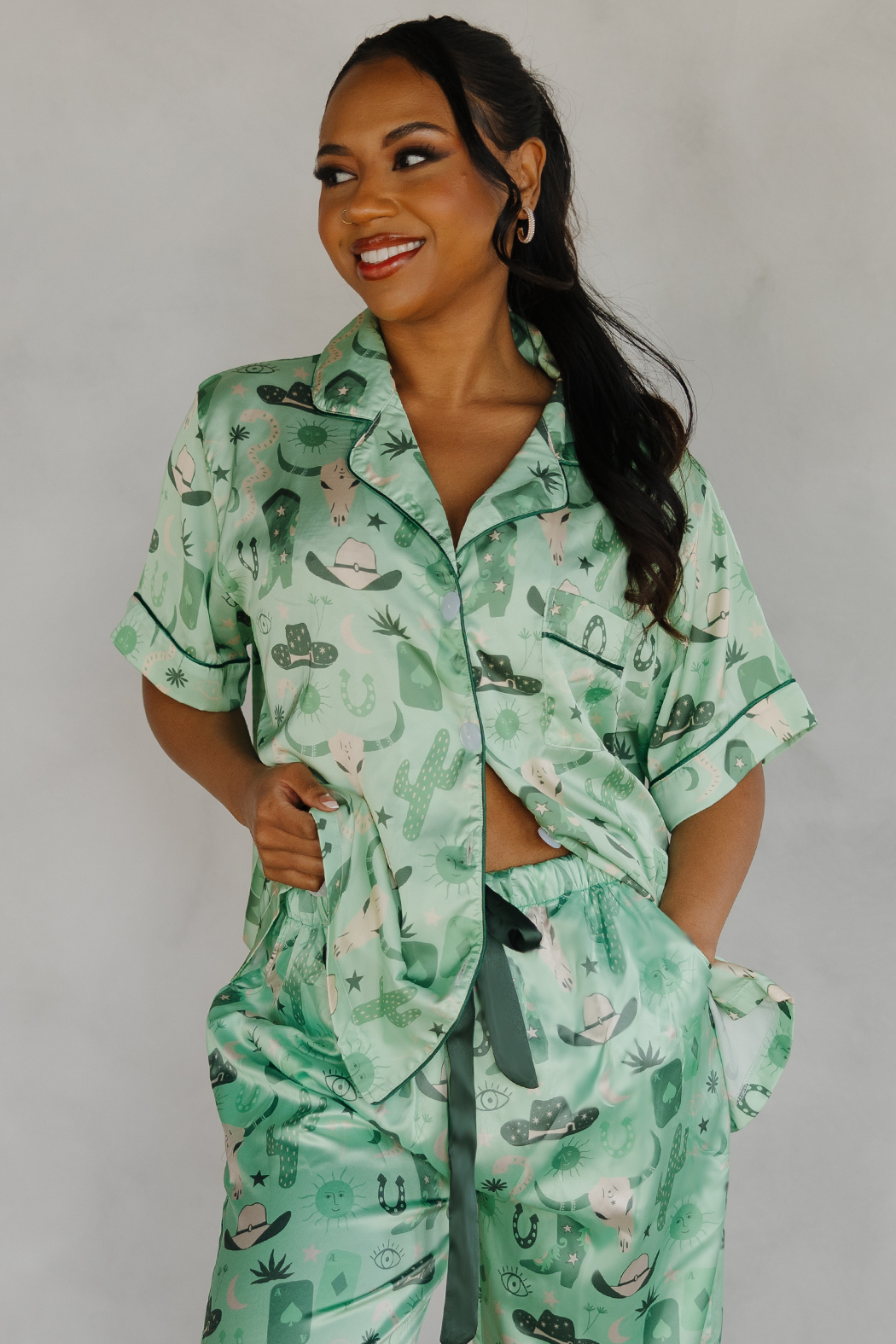 Green Rodeo Satin Pajamas Pants Set