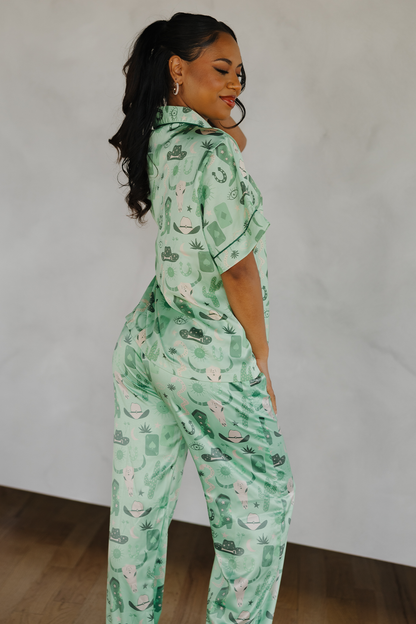 Green Rodeo Satin Pajamas Pants Set