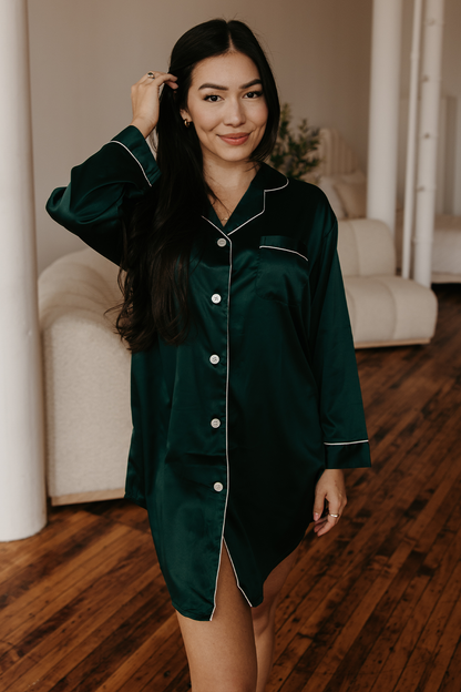 Forest Green Satin Sleep Shirt