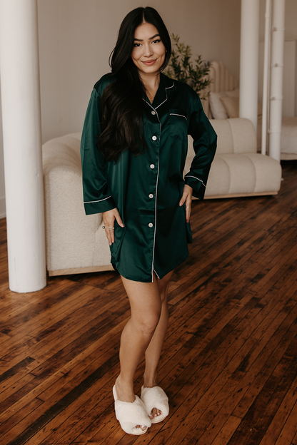 Forest Green Satin Sleep Shirt