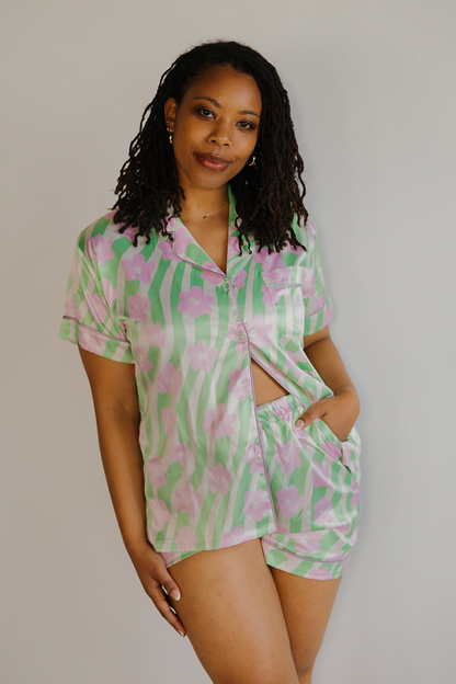 Groovy Gal Pajamas with Satin Tie Shorts