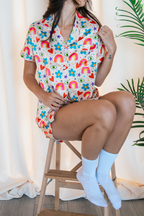 Beige Icons Satin Pajamas