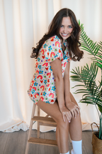 Beige Icons Satin Pajamas
