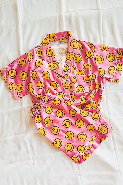 Children's Pink Smiley Pajama Shorts Set