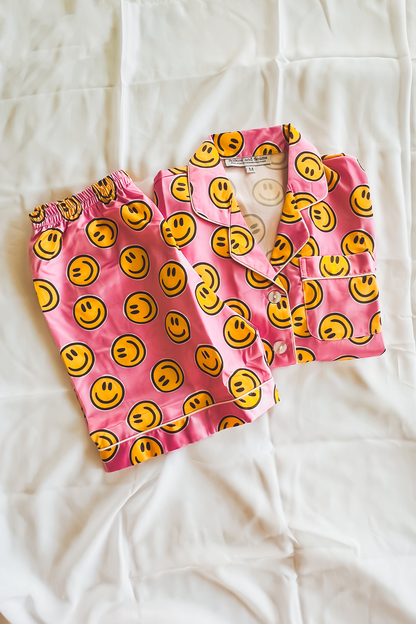 Children's Pink Smiley Pajama Shorts Set