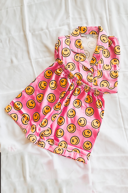 Children's Pink Smiley Pajama Shorts Set