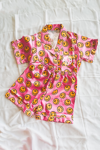 Children's Pink Smiley Pajama Shorts Set