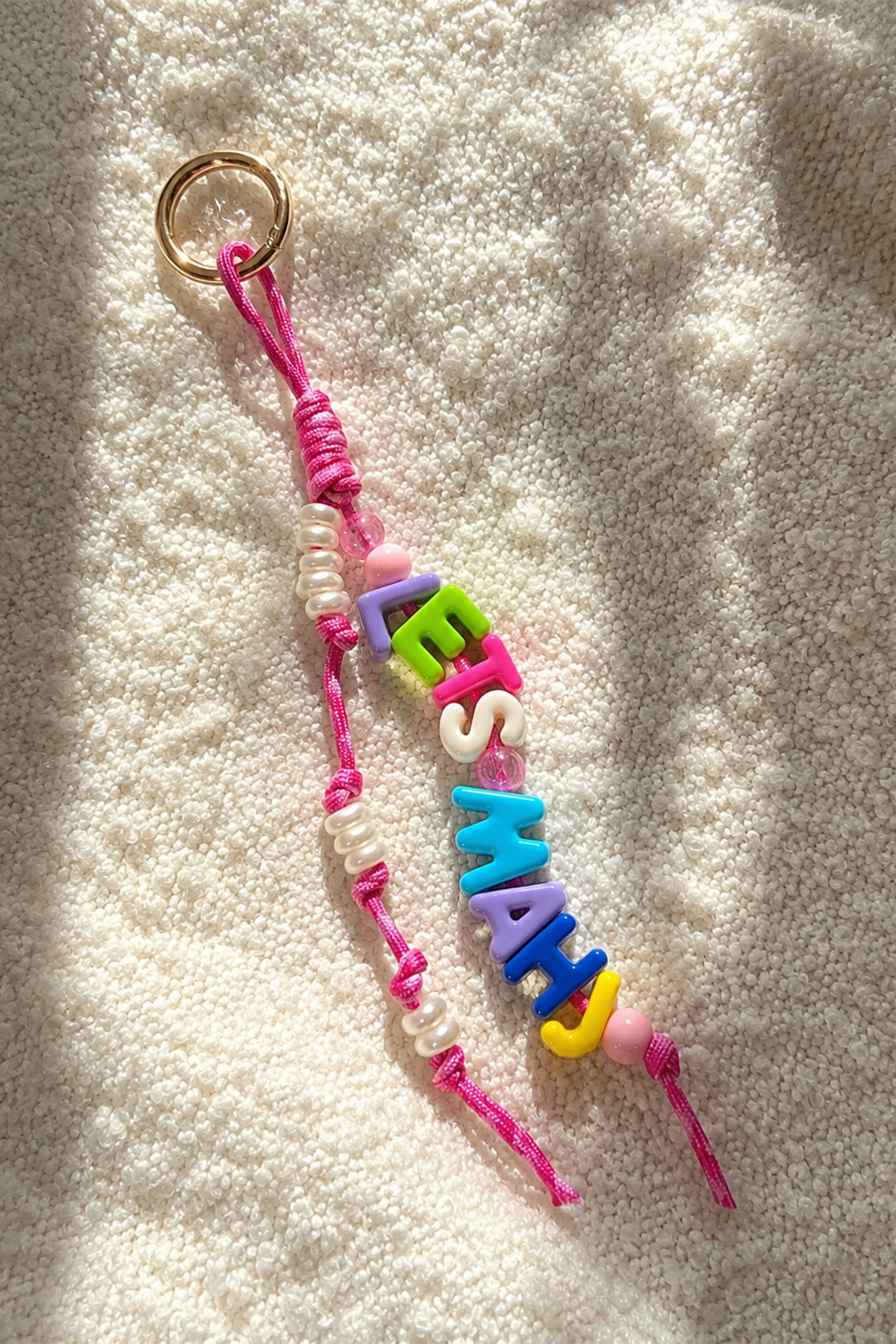 Pink Mahjong Bubble Letter Keychain