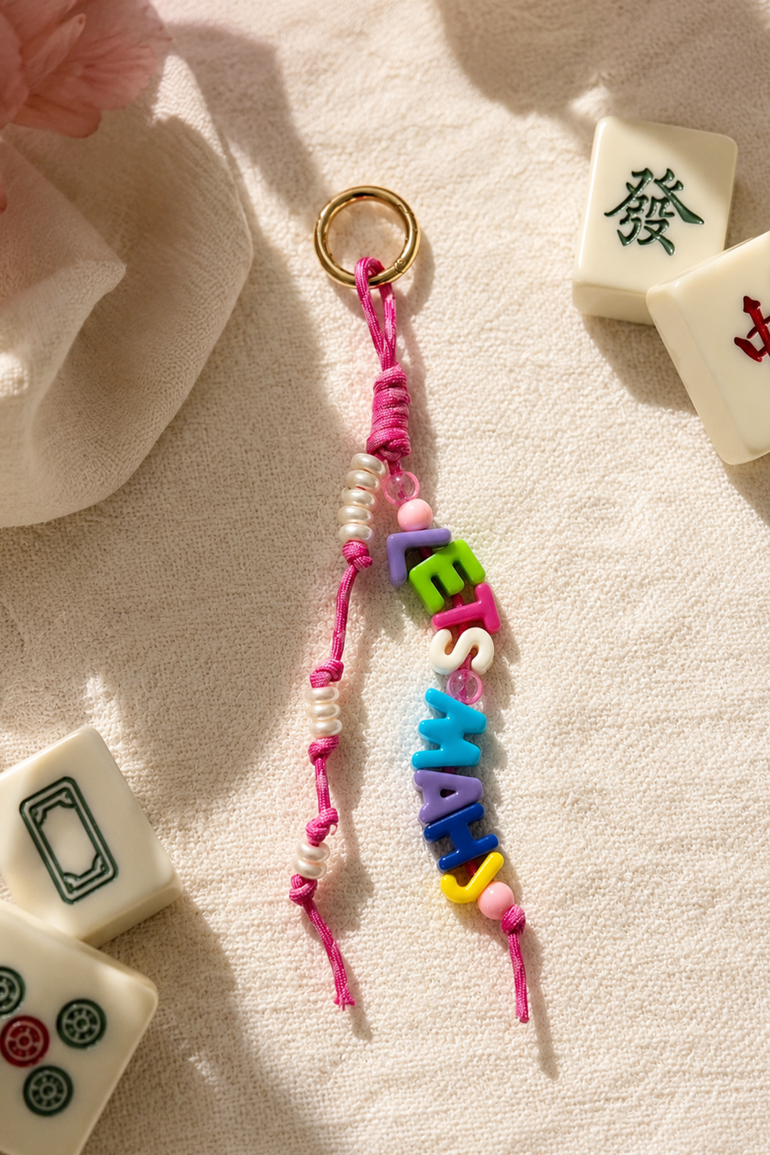 Pink Mahjong Bubble Letter Keychain