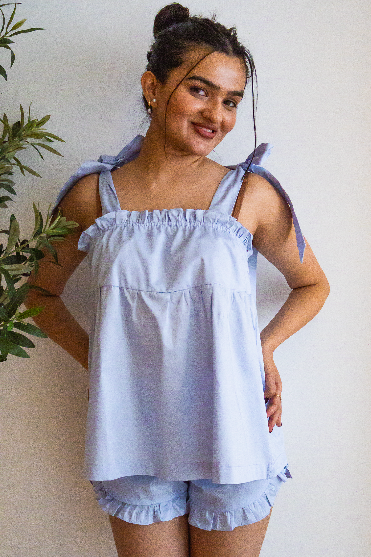 Bow Knot Pajamas - Light Blue