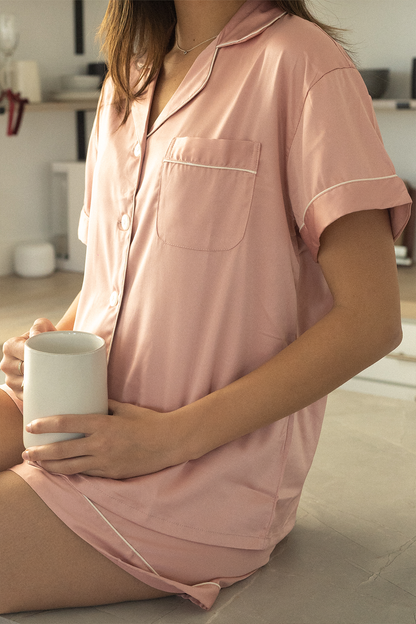 Light Pink Satin Pajamas Shorts Set