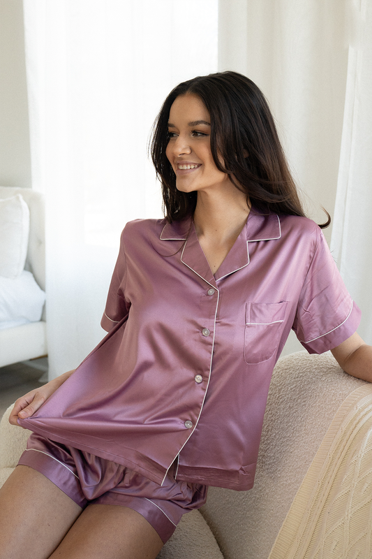 Light Purple Satin Pajamas Shorts Set