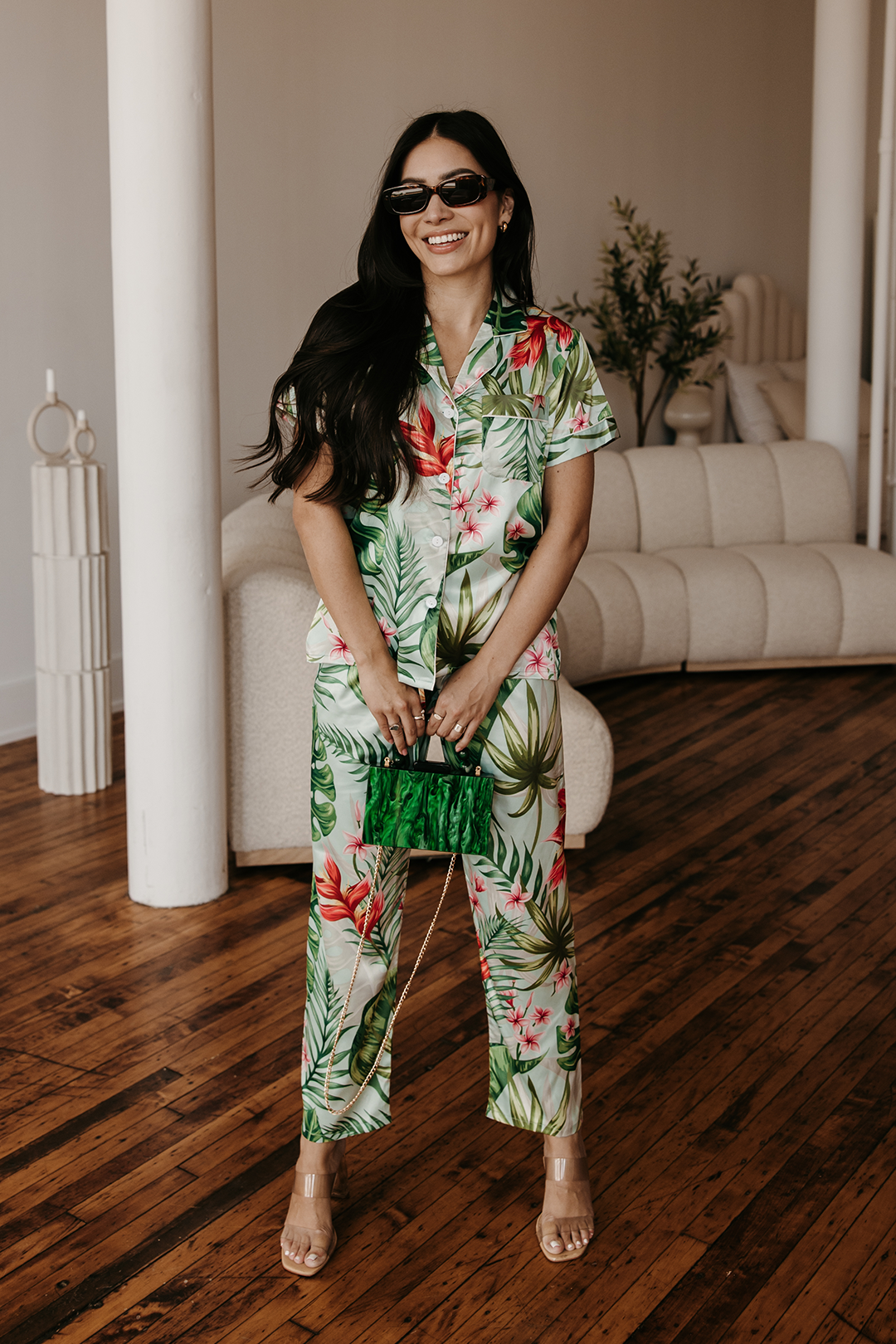 Custom Mint Tropical Pajamas Pants set Spikes and Seams