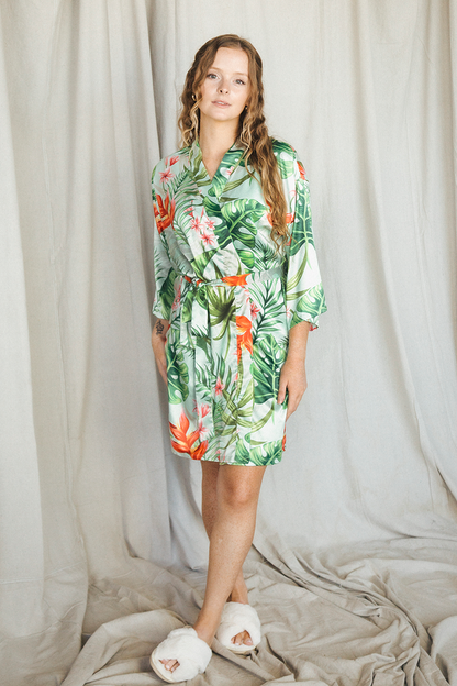 Mint Tropical Satin Robe