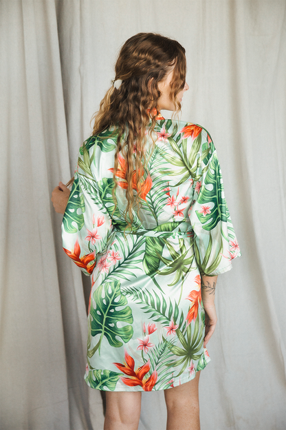 Mint Tropical Satin Robe