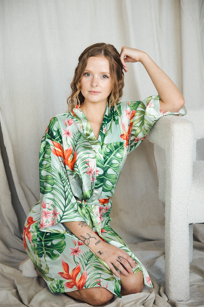 Mint Tropical Satin Robe