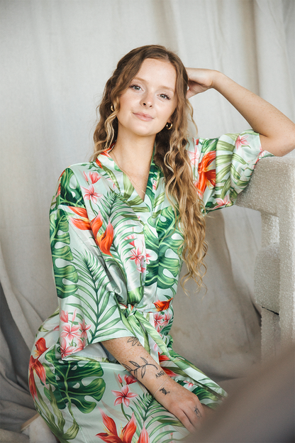 Mint Tropical Satin Robe