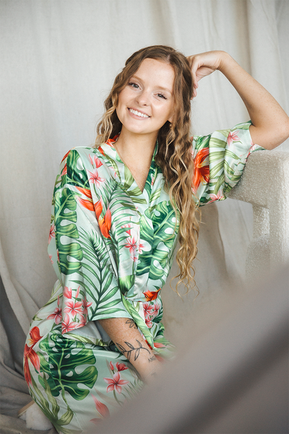 Mint Tropical Satin Robe