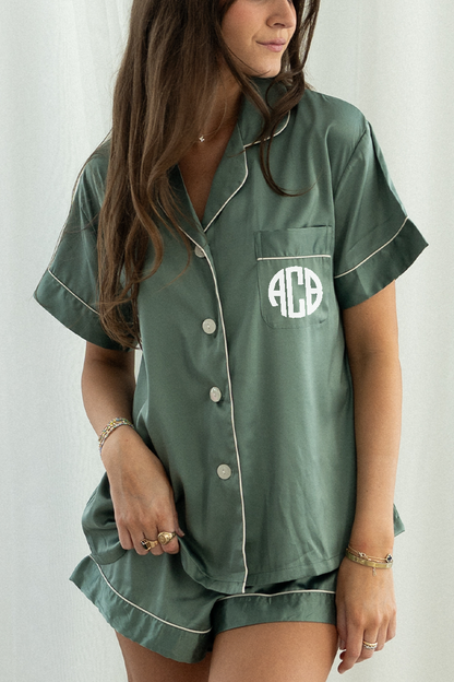 Eucalyptus Green Satin Pajamas Shorts Set