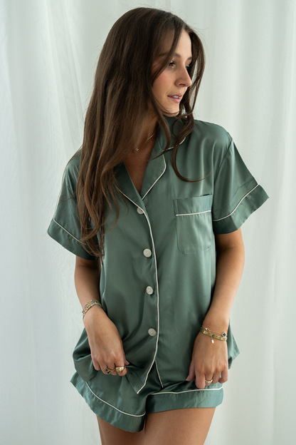 Eucalyptus Green Satin Pajamas Shorts Set