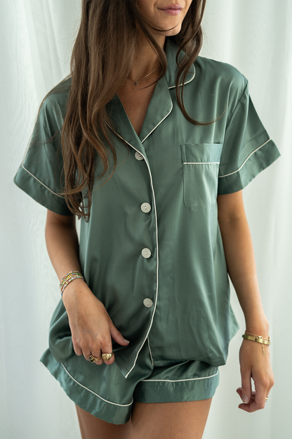 Eucalyptus Green Satin Pajamas Shorts Set