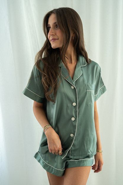 Eucalyptus Green Satin Pajamas Shorts Set