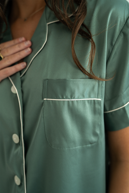 Eucalyptus Green Satin Pajamas Shorts Set