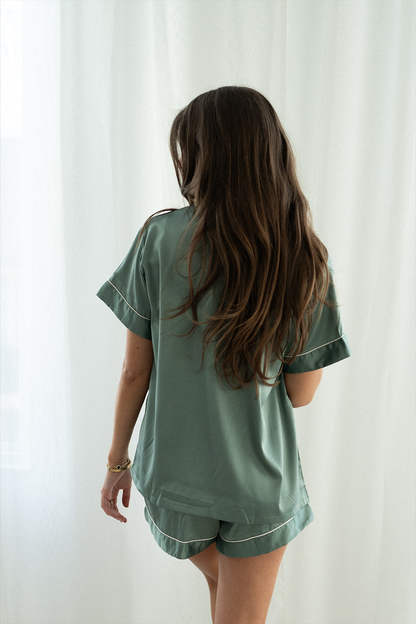 Eucalyptus Green Satin Pajamas Shorts Set