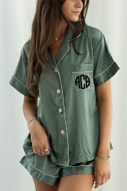 Eucalyptus Green Satin Pajamas Shorts Set