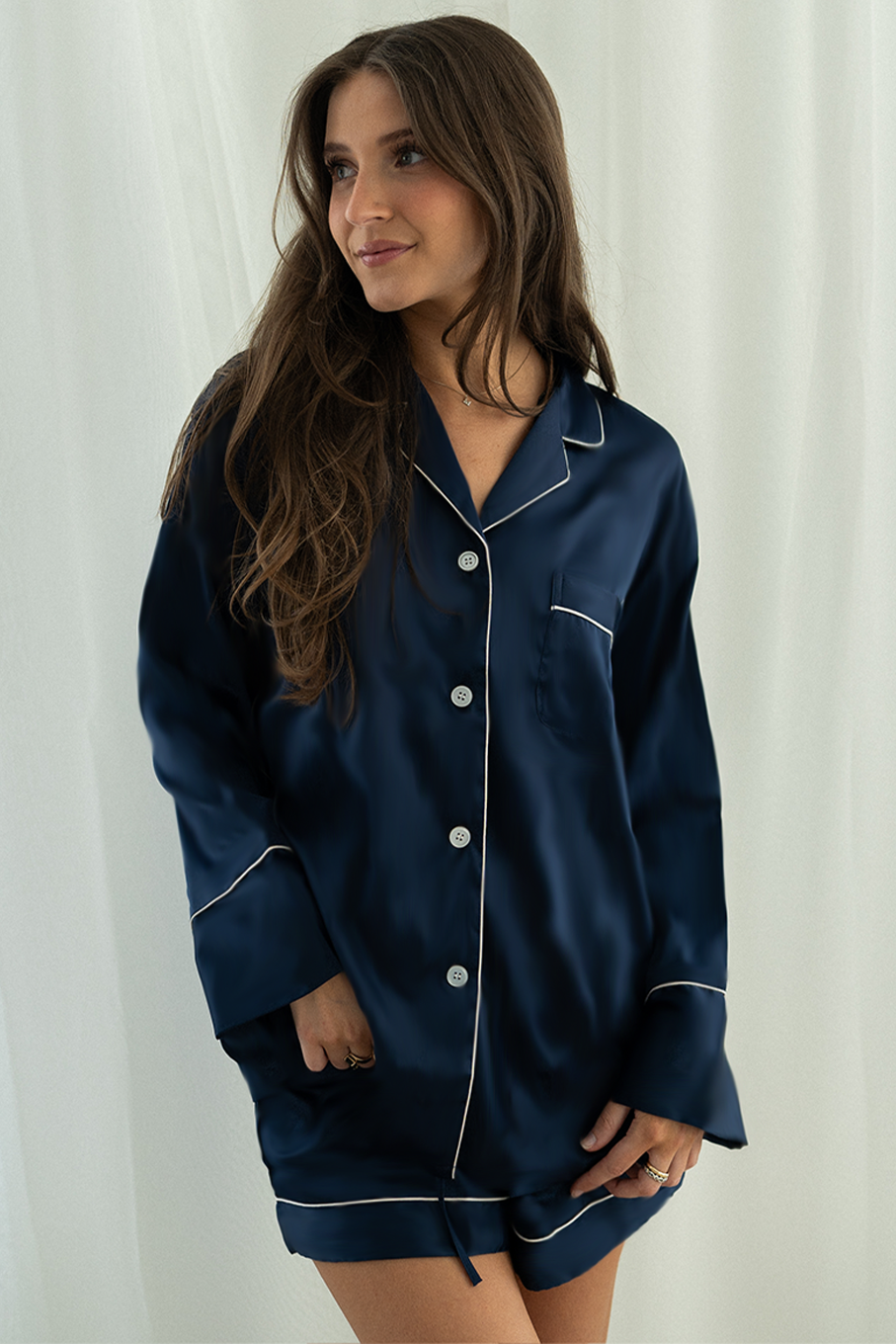 Navy Long Sleeve Top and Shorts Set with White trim – Spikes and Seams