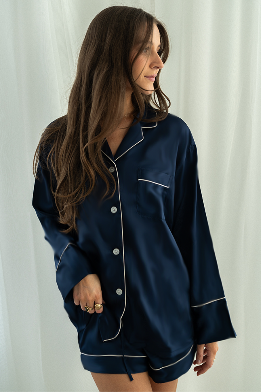 Navy Long Sleeve Top and Shorts Set with White trim – Spikes and Seams