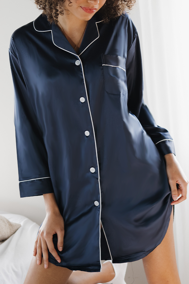 Navy Satin Sleep Shirt