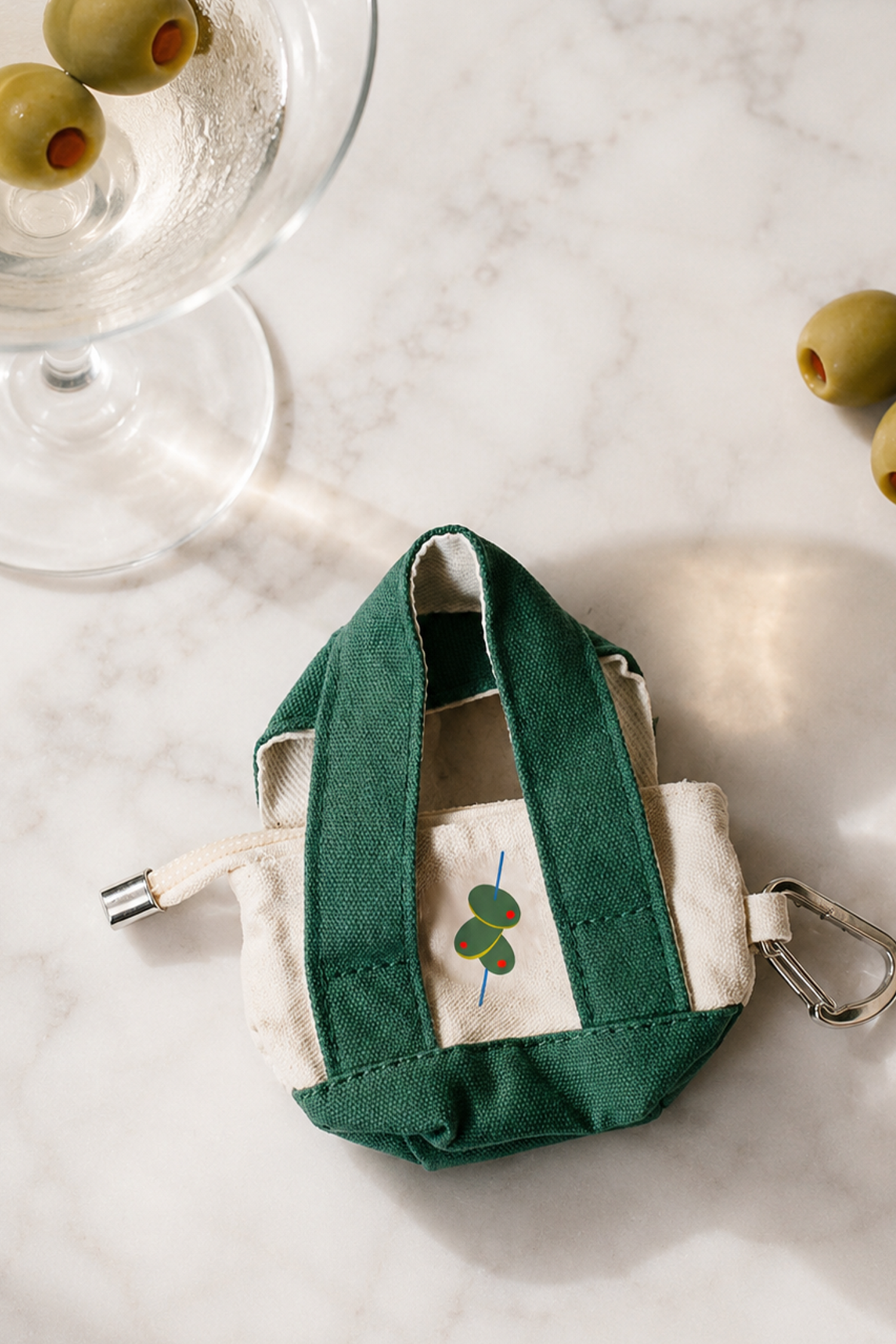 Green Mini Tote Keychain - Olives Design