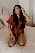 Burnt Orange Satin Pajamas Shorts Set