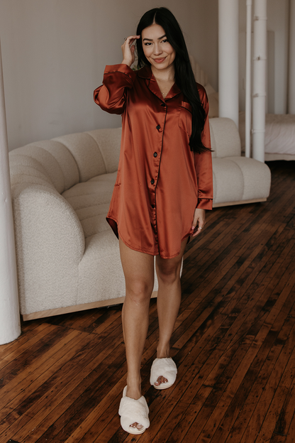 Burnt Orange Satin Sleep Shirt