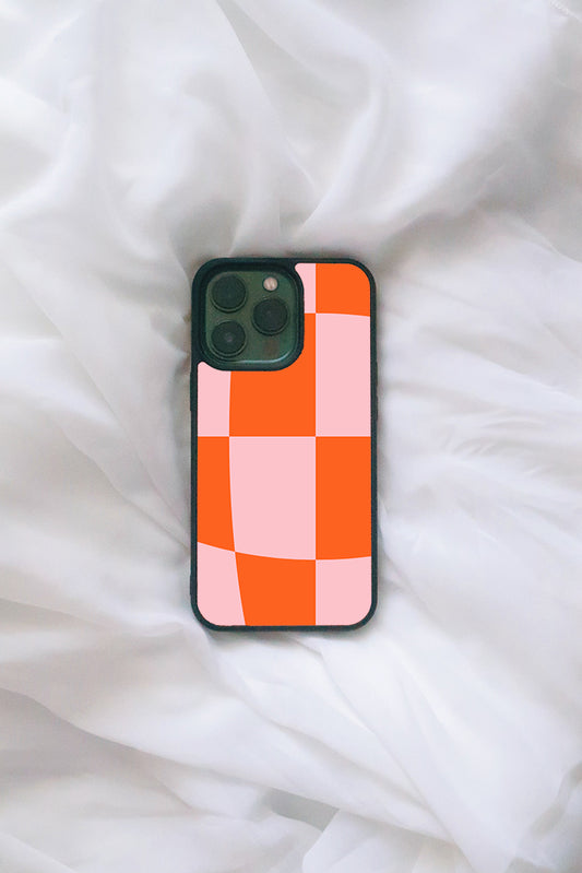 Pink and Orange Checkered iPhone Case