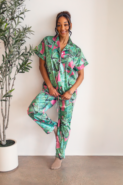 Pink Banana Leaf Pants set