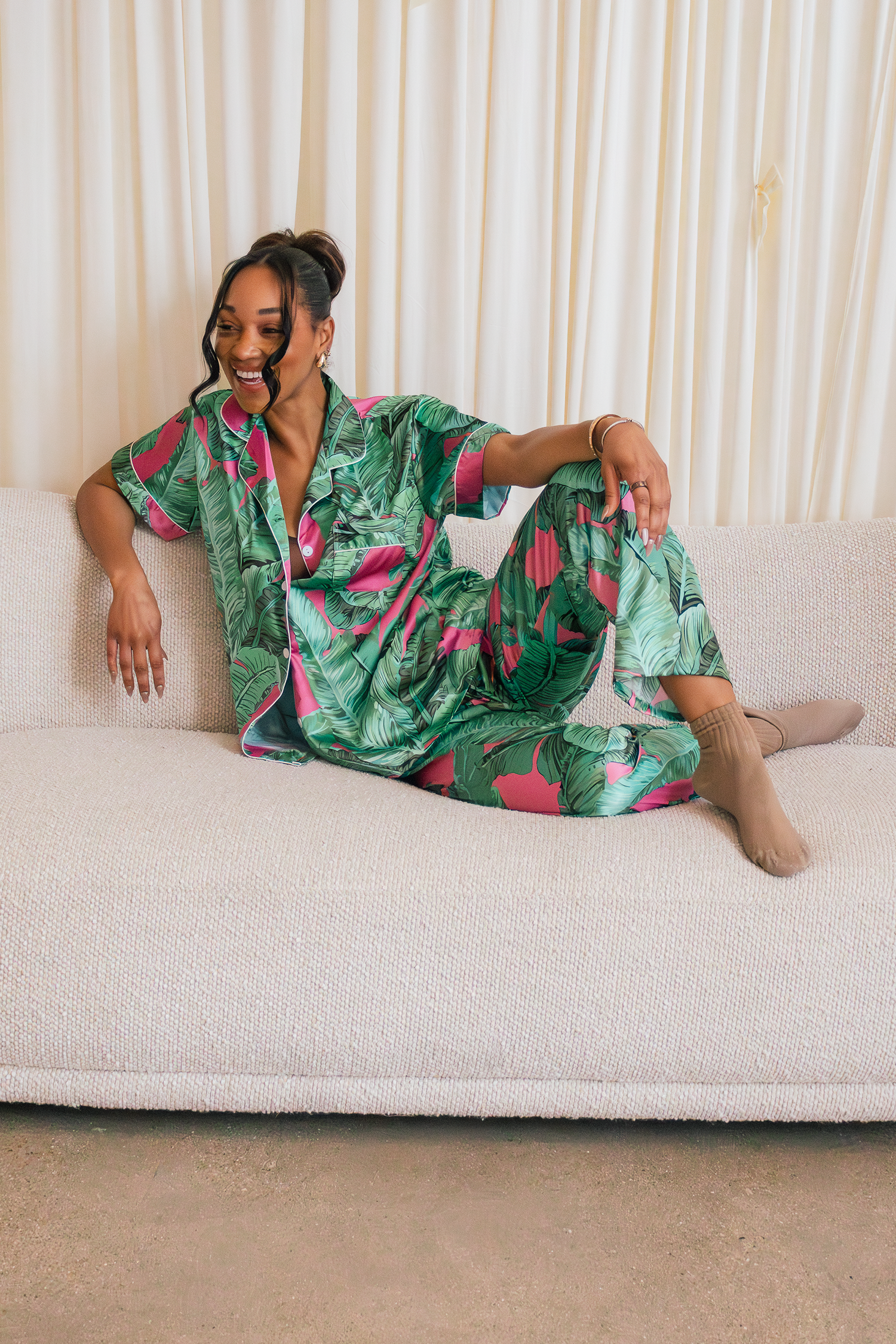 Pink Banana Leaf Pants set