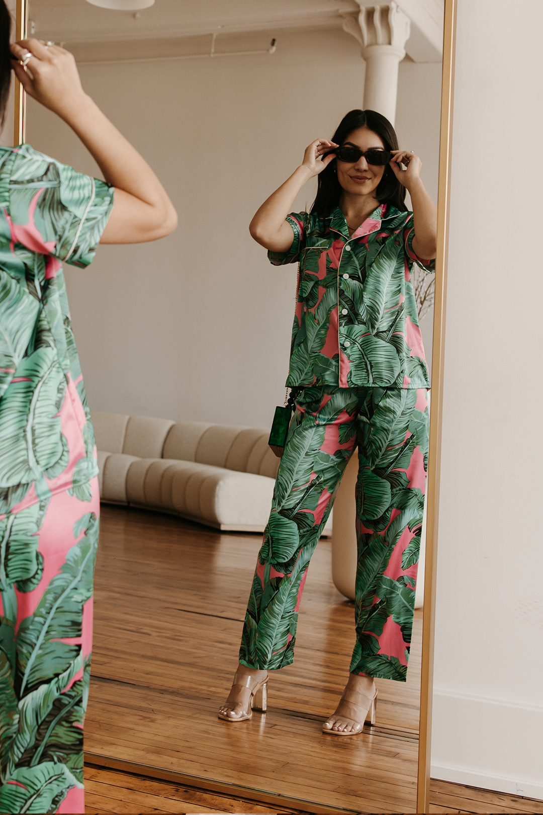 Custom Pink Banana Leaf Pajamas Pants set
