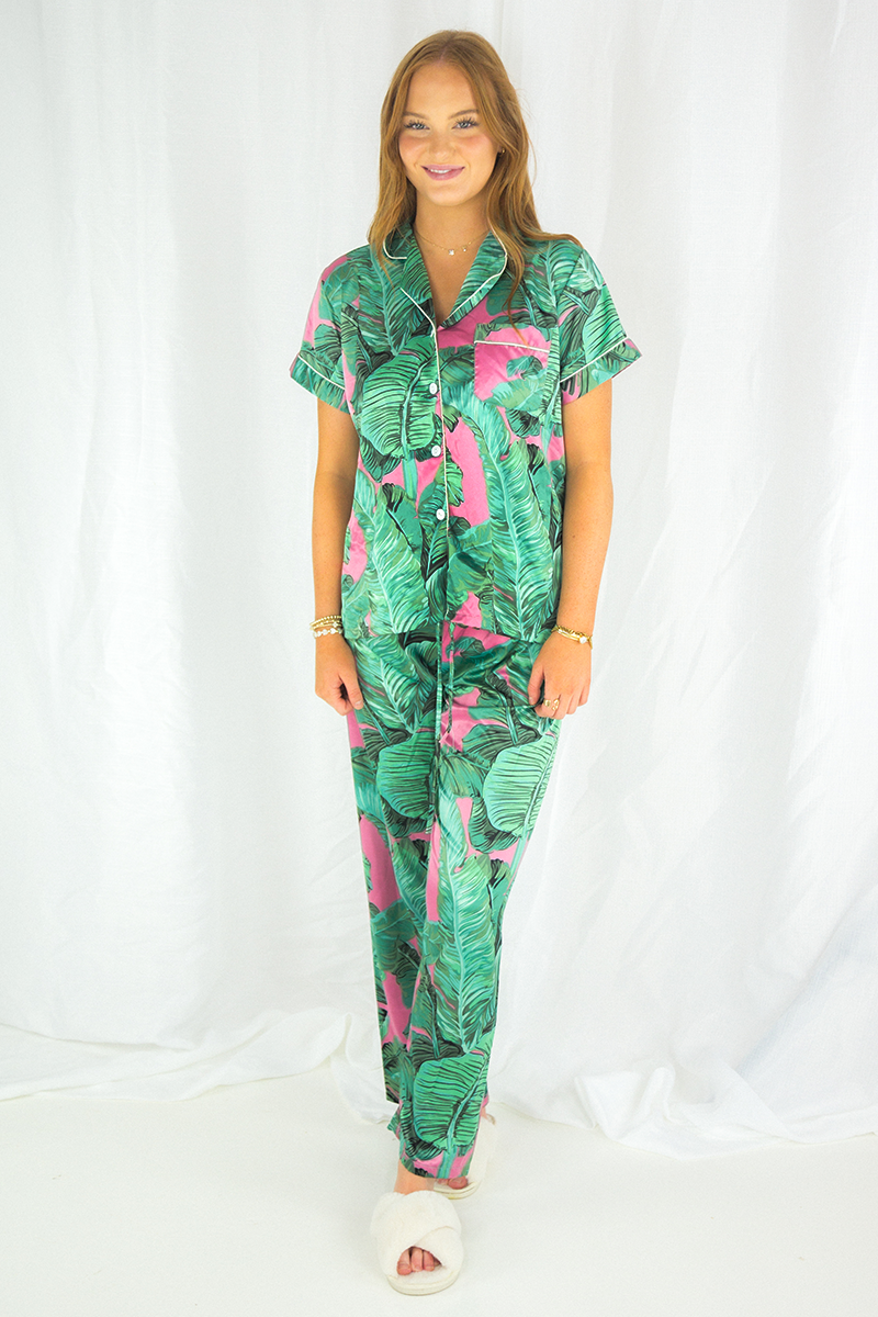 Pink Banana Leaf Pants set