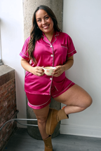 Pink Berry Satin Pajamas Shorts Set