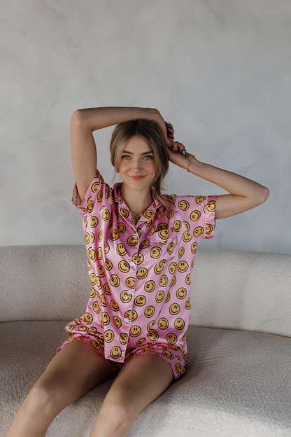 Pink Smiley Satin pajamas