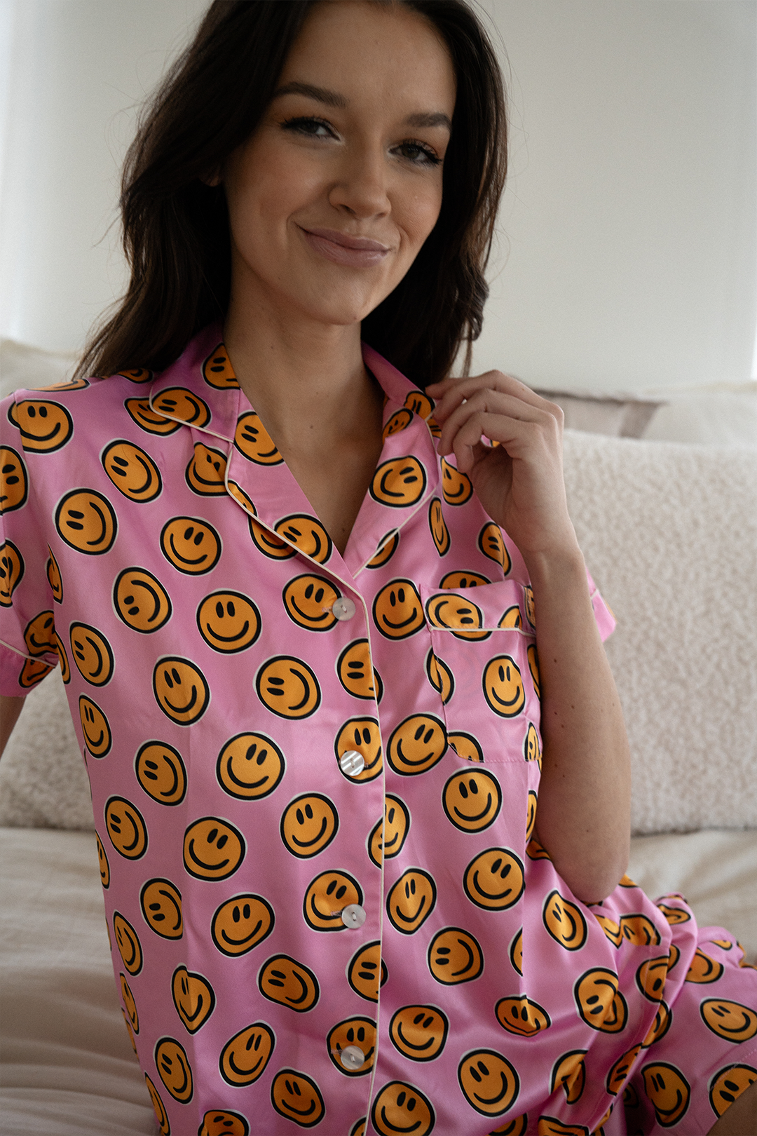 Pink Smiley Satin pajamas