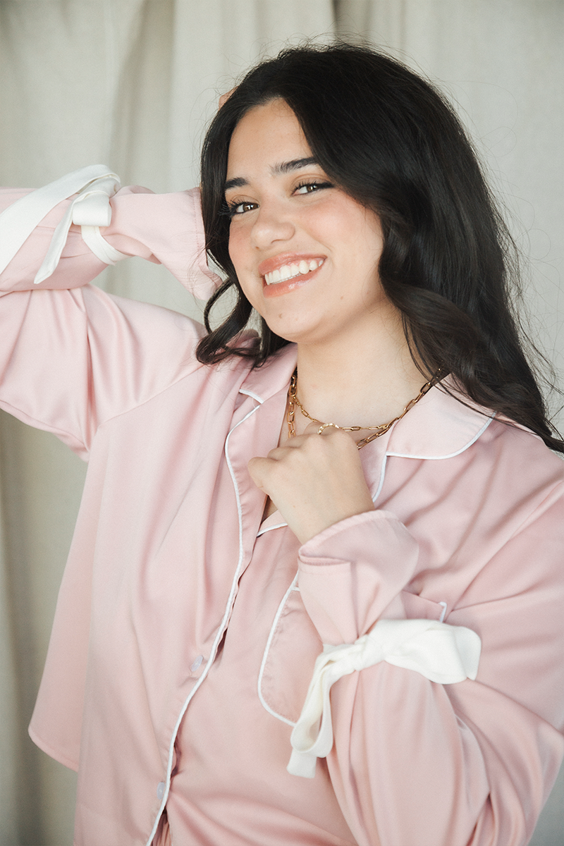 Pink with White Bow Sleeves Ruffle Pajamas