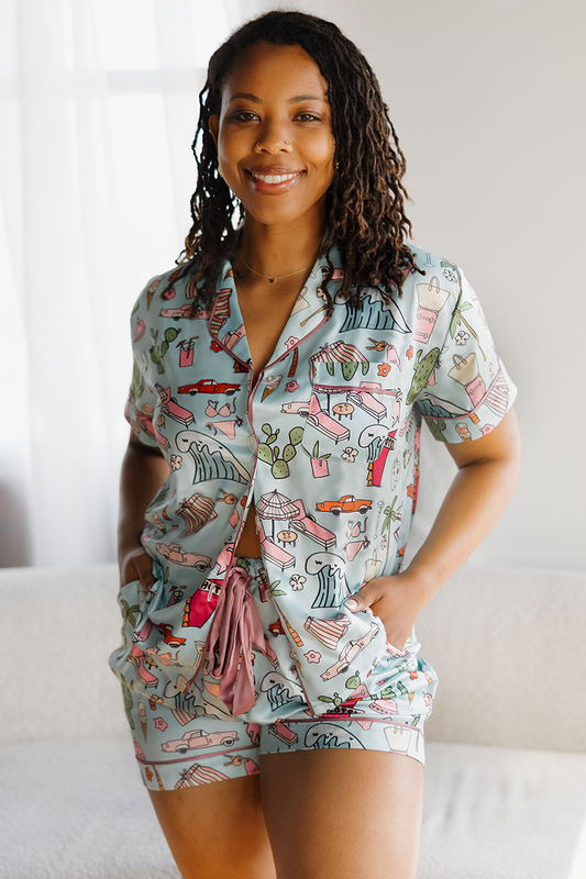 Retro Retreat Pajamas with Ribbon Shorts