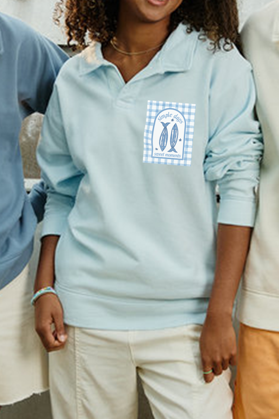 Simple Days Sardines Long Sleeve Collar Sweatshirt