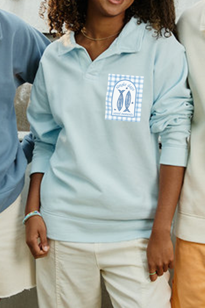 Simple Days Sardines Long Sleeve Collar Sweatshirt